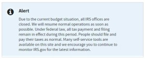 IRS office closure notice on IRS-dot-gov